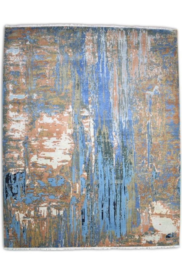 Hand-Knotted Agra Blue Abstract Area Rug