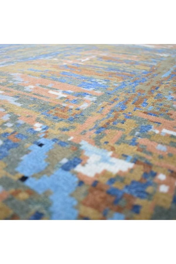 Hand-Knotted Agra Blue Abstract Area Rug - Image 2