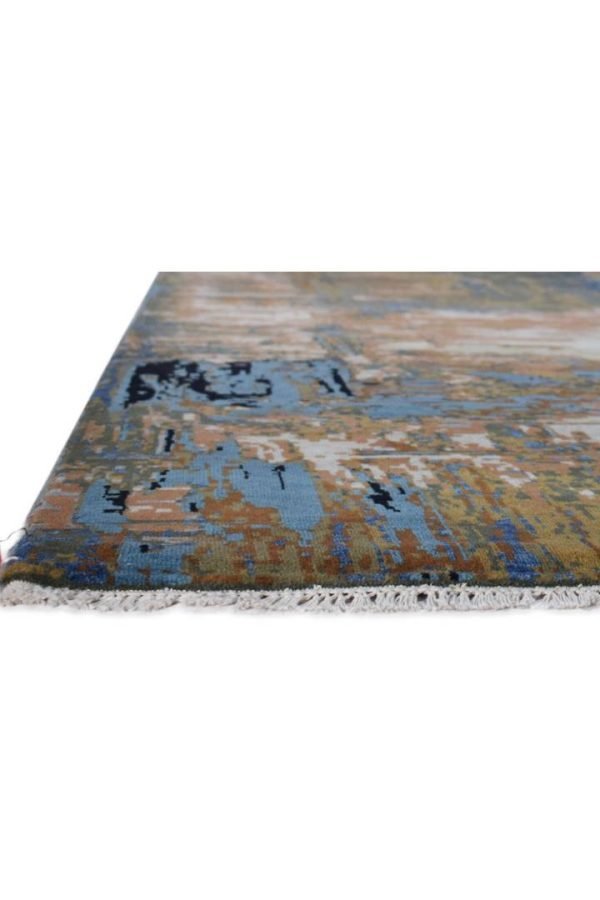 Hand-Knotted Agra Blue Abstract Area Rug - Image 3