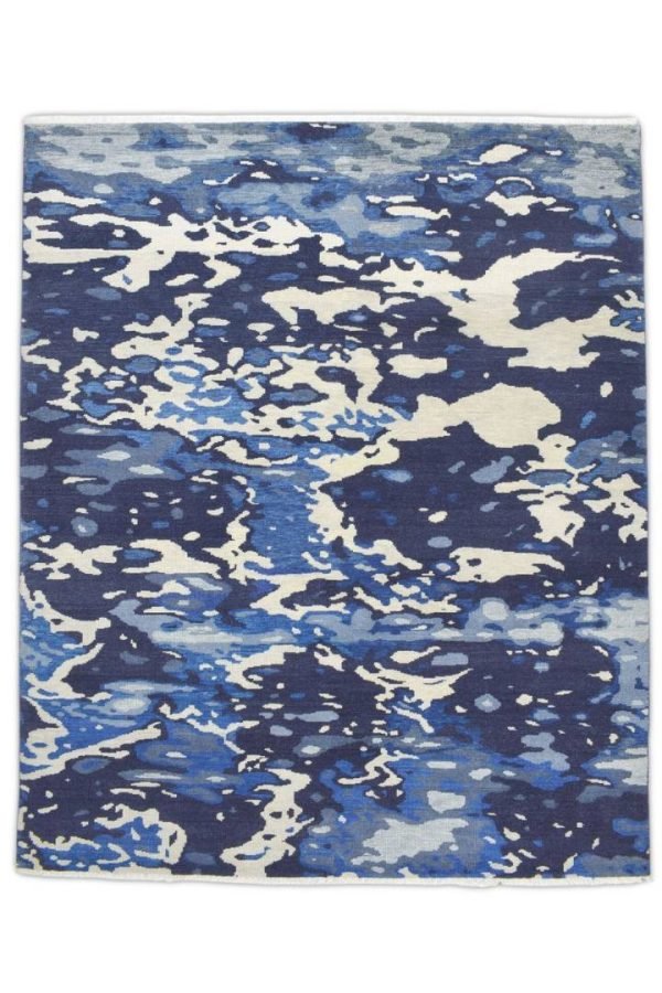 Hand-Knotted Indian Blue Abstract Area Rug