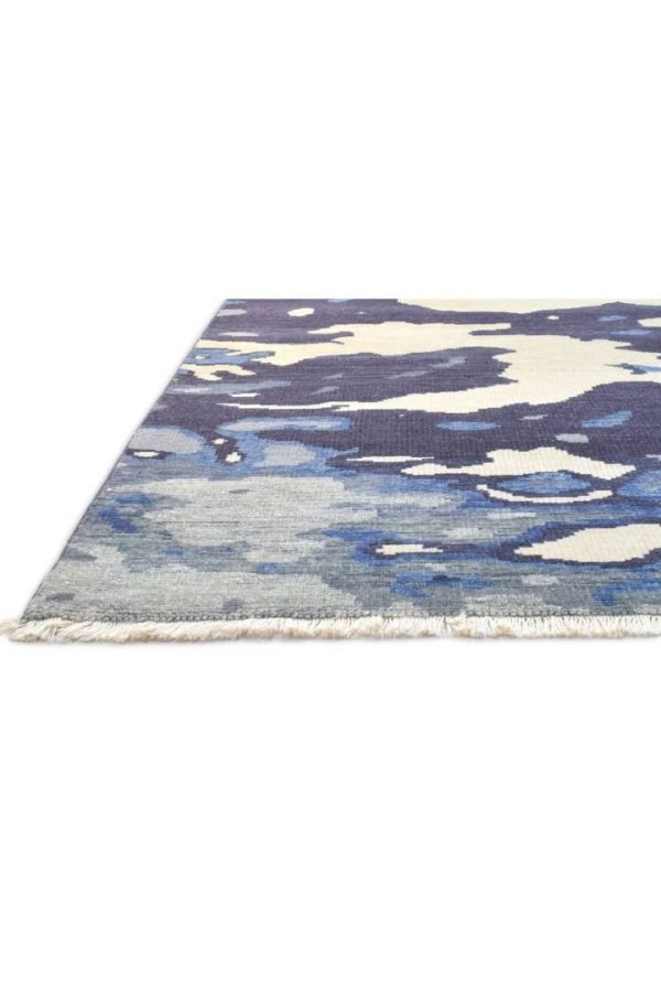 Hand-Knotted Indian Blue Abstract Area Rug - Image 6