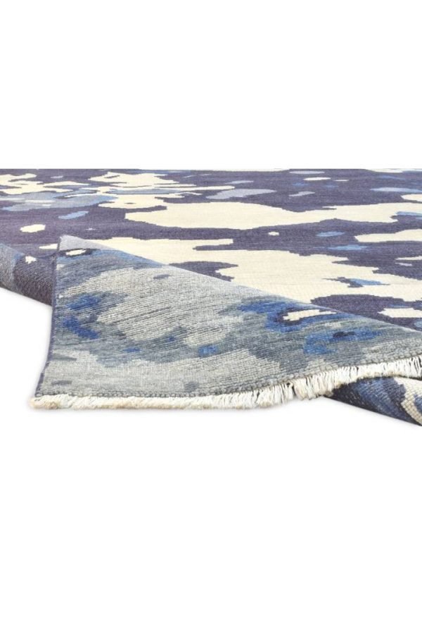 Hand-Knotted Indian Blue Abstract Area Rug - Image 2