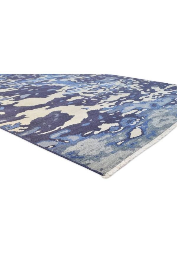 Hand-Knotted Indian Blue Abstract Area Rug - Image 3