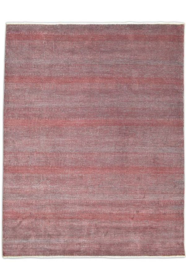 Hand-Knotted French Red Geometric Area Rug