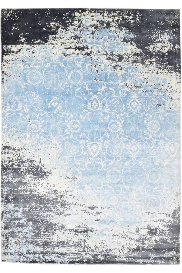 Handwoven Indian Blue Floral Area Rug