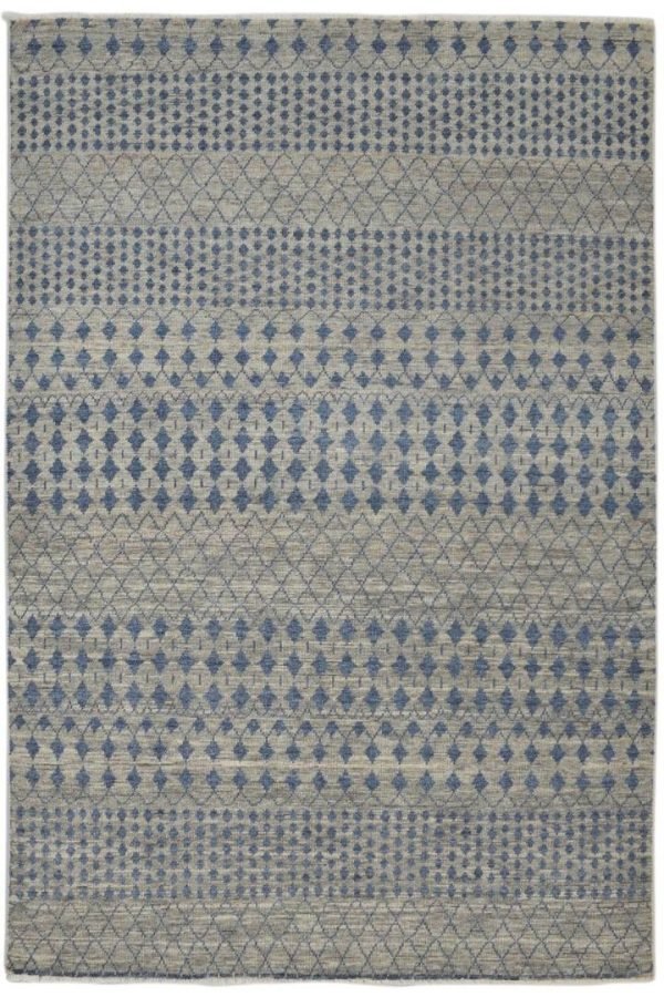 Hand-Knotted Moroccan Grey Geometric Area Rug