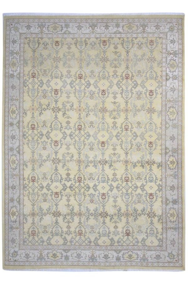 Hand-Knotted Oushak Beige Oriental Area Rug