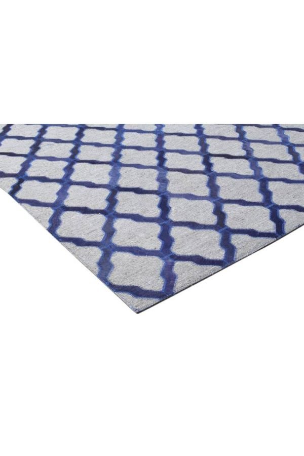 Handwoven Leather Moroccan Geometric Blue Area Rug - Image 8