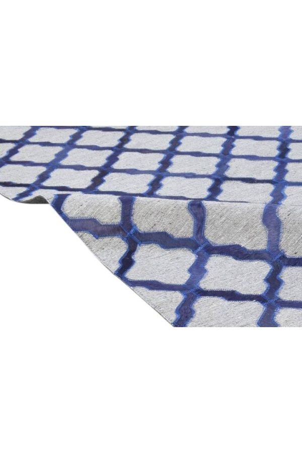 Handwoven Leather Moroccan Geometric Blue Area Rug - Image 4