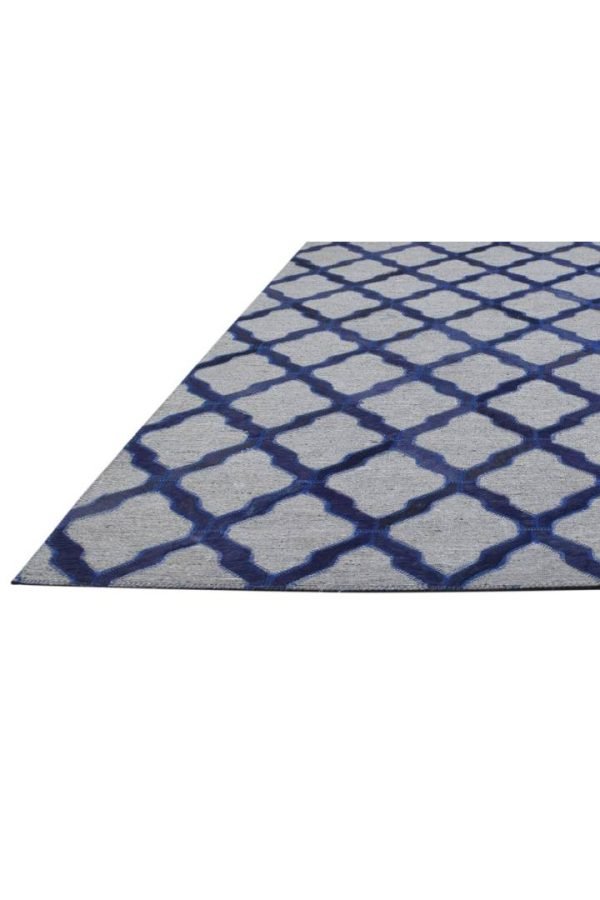 Handwoven Leather Moroccan Geometric Blue Area Rug - Image 5